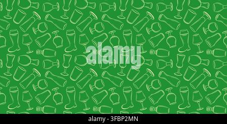 Seamless beer glass pattern in line art style, repeating beverage texture for bar, pub, packaging, textile, wallpaper and celebration design. Vector Stock Vector