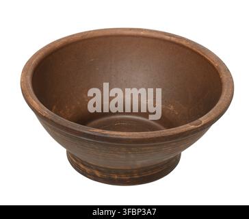 Empty brown clay bowl on isolated background, food plate Stock Photo