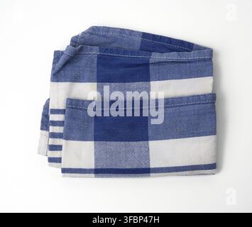 Folded white cotton fabric with blue stripes on white background, top view Stock Photo