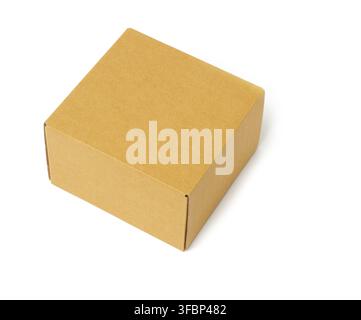 Square brown cardboard box isolated on white background, top view Stock Photo