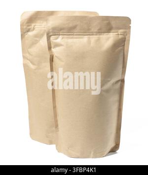 Brown craft paper bag isolated on white background, sachet bag Stock Photo