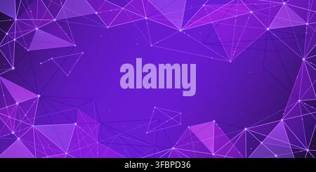 Futuristic network background with connected glowing dots and lines, neon blue poligonal pattern. Vector digital banner, cyber mesh with abstract geometric shapes, global system graphic design Stock Vector