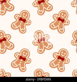 Gingerbread seamless vector pattern with Christmas cookies, house, heart, man, star, stocking and reindeer for festive packaging, cards and labels. Stock Vector