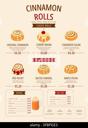 Illustrated Cinnamon Roll Bakery Menu Template Stock Vector