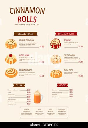 Illustrated Cinnamon Roll Bakery Menu Template Stock Vector