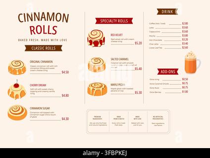 Cinnamon Roll Bakery Cafe Menu Template Design Stock Vector