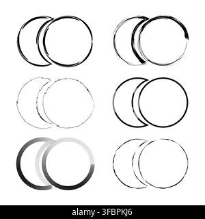 Circle ring brush stroke set with black vector texture eps 10 Stock Vector