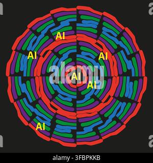 Ai brain maze colorful labyrinth abstract vector pattern features artificial intelligence network. It represents complex logic puzzle concept eps 10 Stock Vector