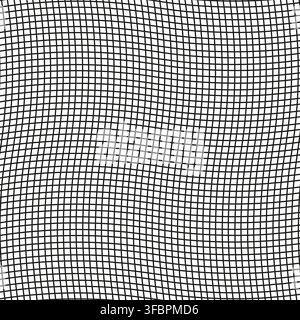 Wavy grid mesh abstract vector pattern features distorted wireframe texture. It visualizes optical illusion 3d space background eps 10 Stock Vector