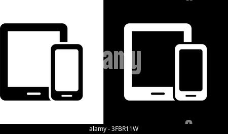 Tablet And Smartphone Solid Icon. Mobile Device Compatibility And Synchronization Silhouette Symbol. Technology And Connectivity Representation Stock Vector