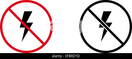 No Electricity Prohibition Sign Icon Set. Forbidden Electrical Hazard Warning And Restriction Symbol Collection. Stop And Ban Notice. Isolated Vector Stock Vector