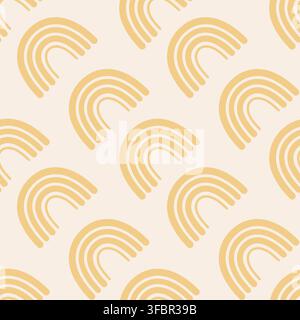 Modern boho pattern with stylized rainbow shapes in warm tones. Stock Vector