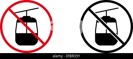 No Cable Car Prohibition Sign Icon Set. Forbidden Cable Car Warning And Restriction Symbol Collection. Stop And Ban Notice. Isolated Vector Stock Vector