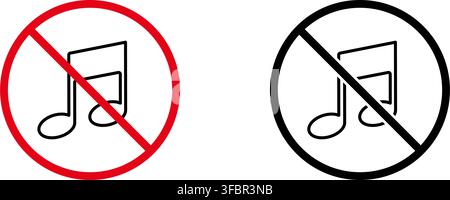 No Music Prohibition Sign Icon Set. Forbidden Music Warning And Restriction Symbol Collection. Stop And Ban Notice. Isolated Vector Illustration Stock Vector