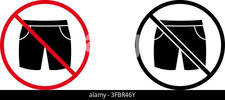 No Shorts Allowed Solid Icon Set. Dress Code Restriction And Clothing Policy Silhouette Symbol Collection. Prohibition And Regulation Signage Stock Vector