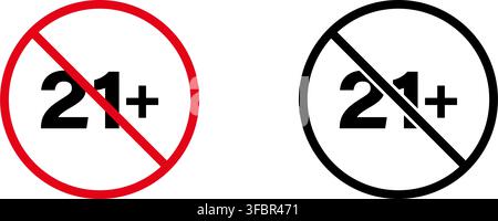 No 21 Age Restriction Prohibition Sign Icon Set. Forbidden Age Limit Warning And Restriction Symbol Collection. Stop And Ban Notice. Isolated Vector Stock Vector