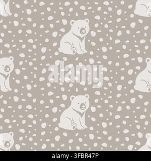 Seamless pattern with adorable bear characters and abstract texture background. Stock Vector