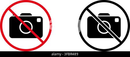 No Photography Prohibition Sign Icon Set. Forbidden Camera Use Warning And Restriction Symbol Collection. Stop And Ban Notice. Isolated Vector Stock Vector