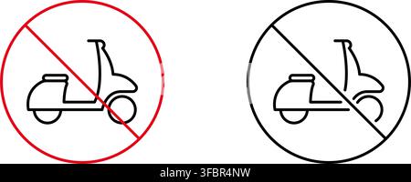 No Scooter Zone Line Icon Set. Prohibition Of Scooter Use And Restricted Area Outline Symbol Collection. Traffic Regulation And Safety Signage Stock Vector