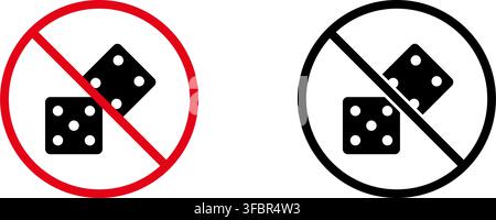 No Gambling Prohibition Sign Icon Set. Forbidden Dice Game Warning And Restriction Symbol Collection. Stop And Ban Notice. Isolated Vector Stock Vector