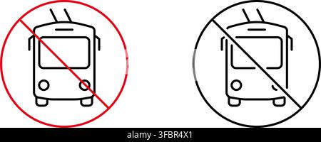 No Tram Allowed Line Icon Set. Public Transport Restriction And Prohibition Symbol Collection. Traffic Regulation And Urban Planning. Editable Stroke Stock Vector