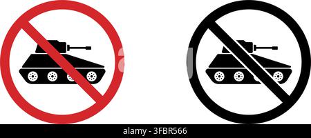 No Tank Prohibition Sign Icon Set. Forbidden Military Vehicle Warning And Restriction Symbol Collection. Stop And Ban Notice. Isolated Vector Stock Vector