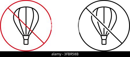 Hot Air Balloon Prohibition Line Icon Set. No Ballooning, Restricted Airspace, And Safety Regulation Outline Symbol Collection. Aviation Safety Stock Vector
