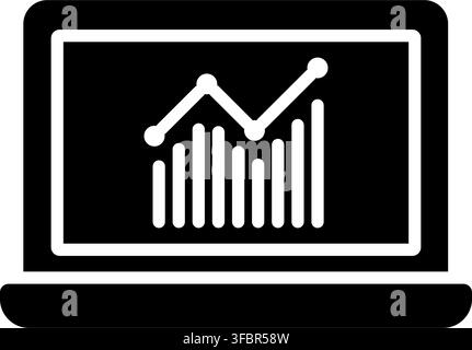 Laptop With Graph Solid Icon. Data Analysis, Business Analytics, And Performance Tracking Silhouette Symbol. Financial Insights. Isolated Vector Stock Vector