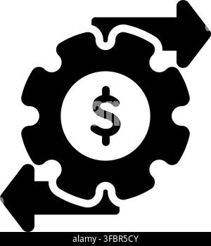 Gear With Dollar Sign And Arrows Solid Icon. Financial Process, Economic Flow, And Business Operations Silhouette Symbol. Money Management Concept Stock Vector