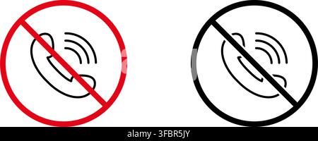 No Phone Call Prohibition Sign Icon Set. Forbidden Phone Usage Warning And Restriction Symbol Collection. Stop And Ban Notice. Isolated Vector Stock Vector