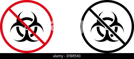 No Biohazard Prohibition Sign Icon Set. Forbidden Biohazard Warning And Restriction Symbol Collection. Stop And Ban Notice. Isolated Vector Stock Vector