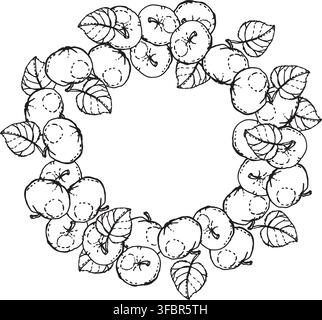 Vector illustration of a round wreath made of apples Stock Vector