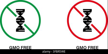 Dna Helix With Prohibition Sign Solid Icon Set. Gmo-Free, Non-Genetically Modified Organism Certification Silhouette Symbol Collection. Food Safety Stock Vector
