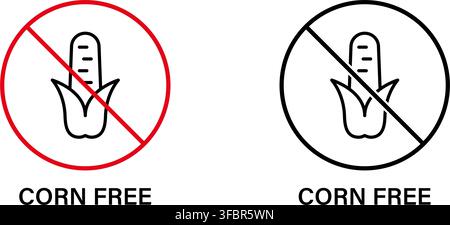 Corn Free Symbol Icon Set. Allergen-Free, Dietary Restriction, And Food Safety Silhouette Symbol Collection. Health-Conscious Labeling. Isolated Stock Vector