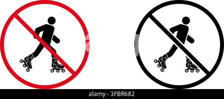 No Roller Skating Prohibition Sign Icon Set. Forbidden Roller Skating Warning And Restriction Symbol Collection. Stop And Ban Notice. Isolated Vector Stock Vector