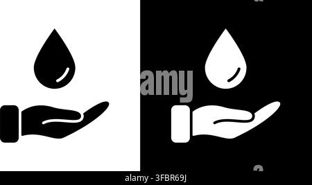 Hand With Water Drop Solid Icon Set. Water Conservation, Sustainability, And Resource Management Silhouette Symbol Collection. Environmental Stock Vector