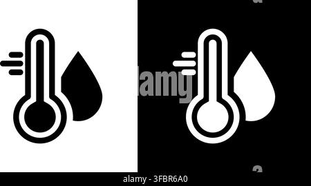 Thermometer With Water Drop Solid Icon Set. Temperature And Humidity Measurement Silhouette Symbol Collection. Climate Control And Weather Monitoring Stock Vector