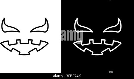 Demon Face Line Icon Set. Halloween Evil Expression And Spooky Character Outline Symbol Collection. Scary Monster, Horror Theme, And Creepy Design Stock Vector