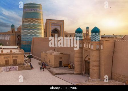 Historic Gates and Minarets of Khiva, Uzbekistan Stock Photo