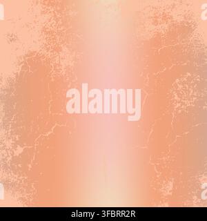 High-quality vector square backdrop featuring a metallic rose gold and peach mesh gradient with a heavy distressed grunge overlay. Scratched, cracked, Stock Vector