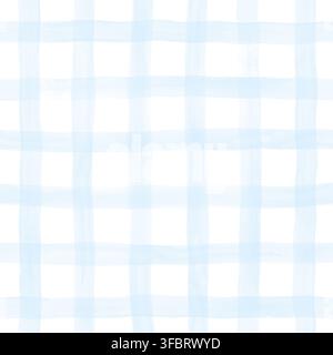Soft pastel blue watercolor seamless pattern with hand painted intersecting stripes forming an irregular plaid grid. Delicate minimal design for texti Stock Photo