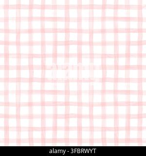 Soft pastel pink watercolor seamless pattern with hand painted intersecting stripes forming an irregular plaid grid. Delicate feminine design for text Stock Photo