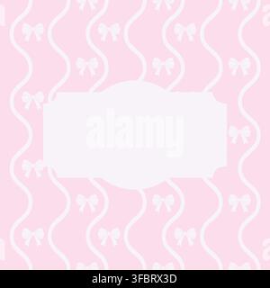 Soft pink vector backdrop featuring a delicate repeat pattern of vertical white wavy stripes and little ribbon bows surrounding an ornate central blan Stock Vector