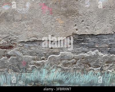 Old wall scratched with colored chalk Stock Photo