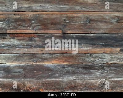 Weathered wood texture from an old wooden house, horizontal background Stock Photo