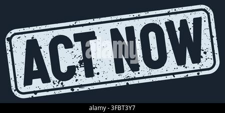 act now white rectangular grunge stamp on dark blue background. act now stamp Stock Vector