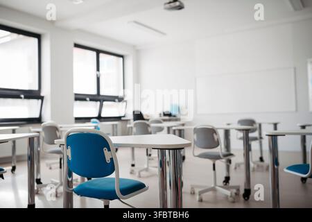 Empty modern classroom ready for start of new school year. Stock Photo