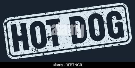 hot dog white rectangular grunge stamp on dark blue background. hot dog stamp Stock Vector
