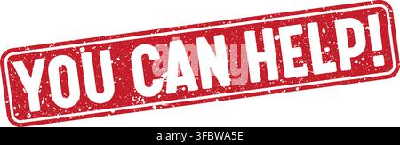 you can help red rectangular grunge stamp on transparent background. you can help stamp Stock Vector