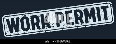 work permit white rectangular grunge stamp on dark blue background. work permit stamp Stock Vector